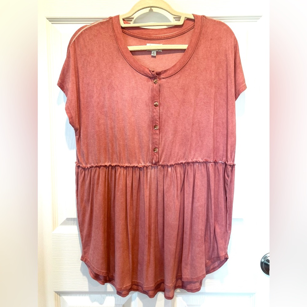 Wonderly soft Brick Button-Front Peplum Tunic